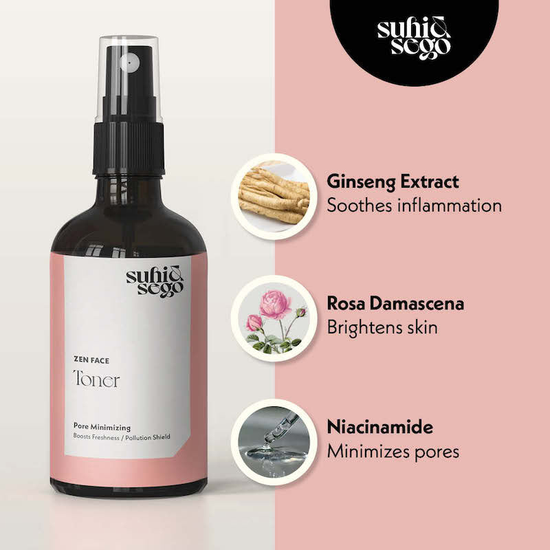 Zen Face Toner With Rosa Damascena, Refreshing, Hydrating, Pore-Minimizing, Alcohol-Free