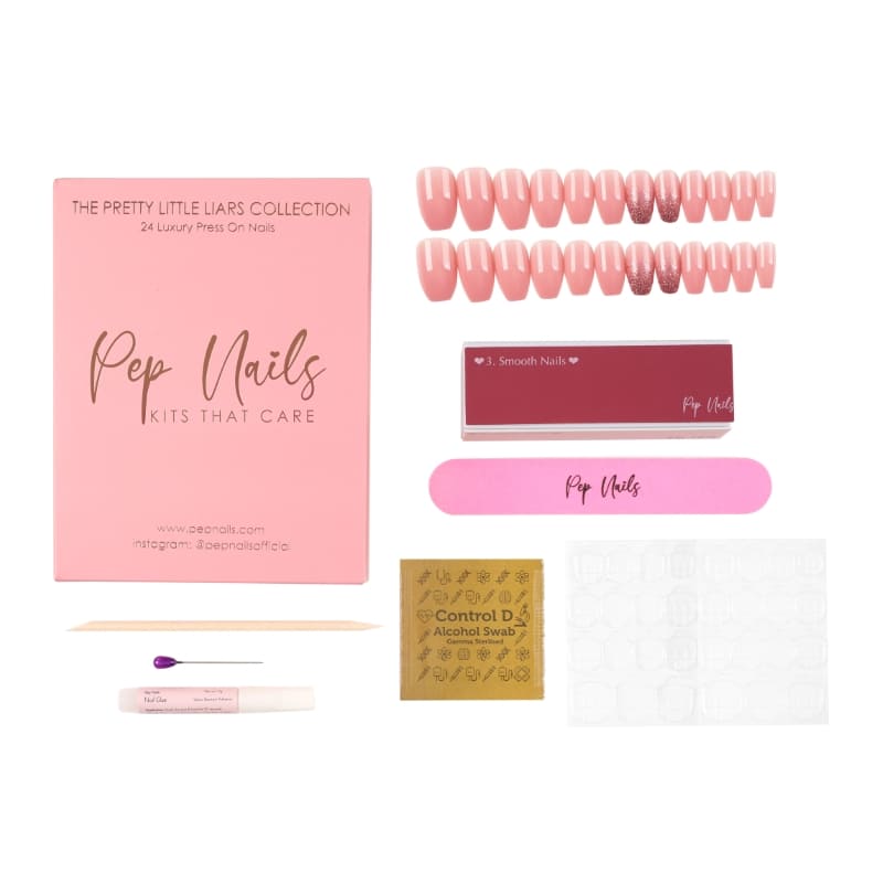 Camellia Pink Glitter Press On Nails