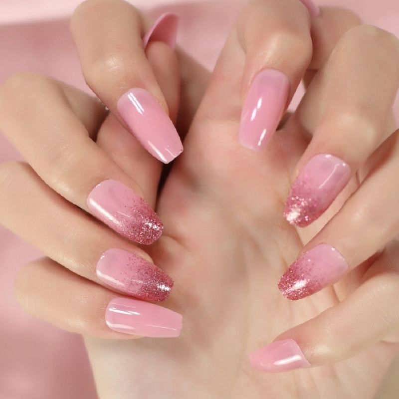 Camellia Pink Glitter Press On Nails