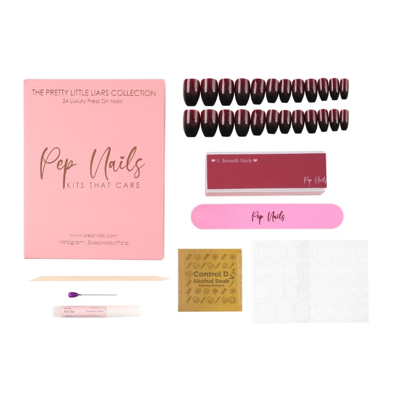 Mulberry Glossy Purple Maroon Black Ombre Press On Nails