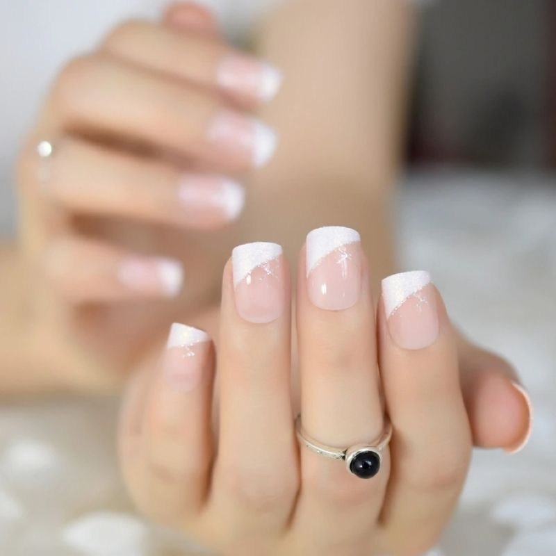 Snow Drop Natural Glitter Press On Nails