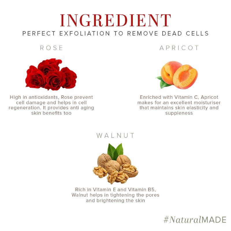 Rose & Apricot Walnut Facial Scrub Reduce Wrinkles & Blackheads