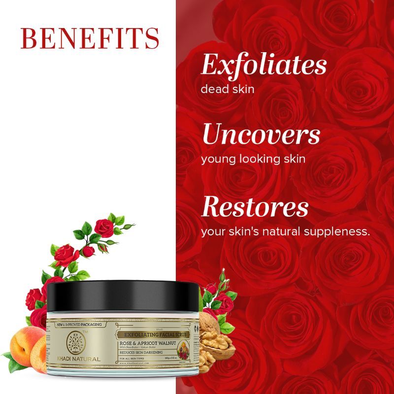 Rose & Apricot Walnut Facial Scrub Reduce Wrinkles & Blackheads