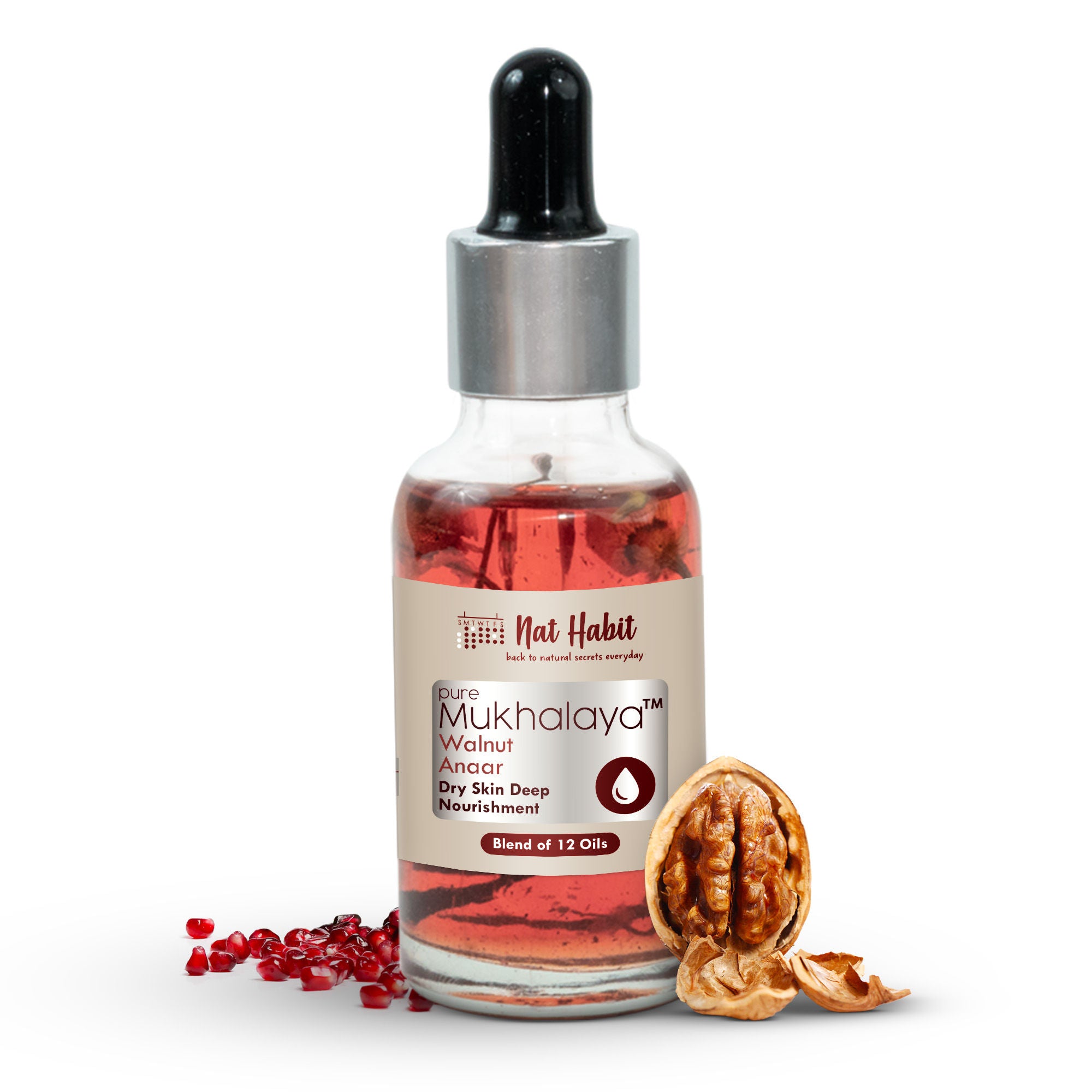 Pure Walnut Anaar Face Oil For Dry Skin, Deep Nourishment Facial Oil Mukhalaya & Wheatgerm