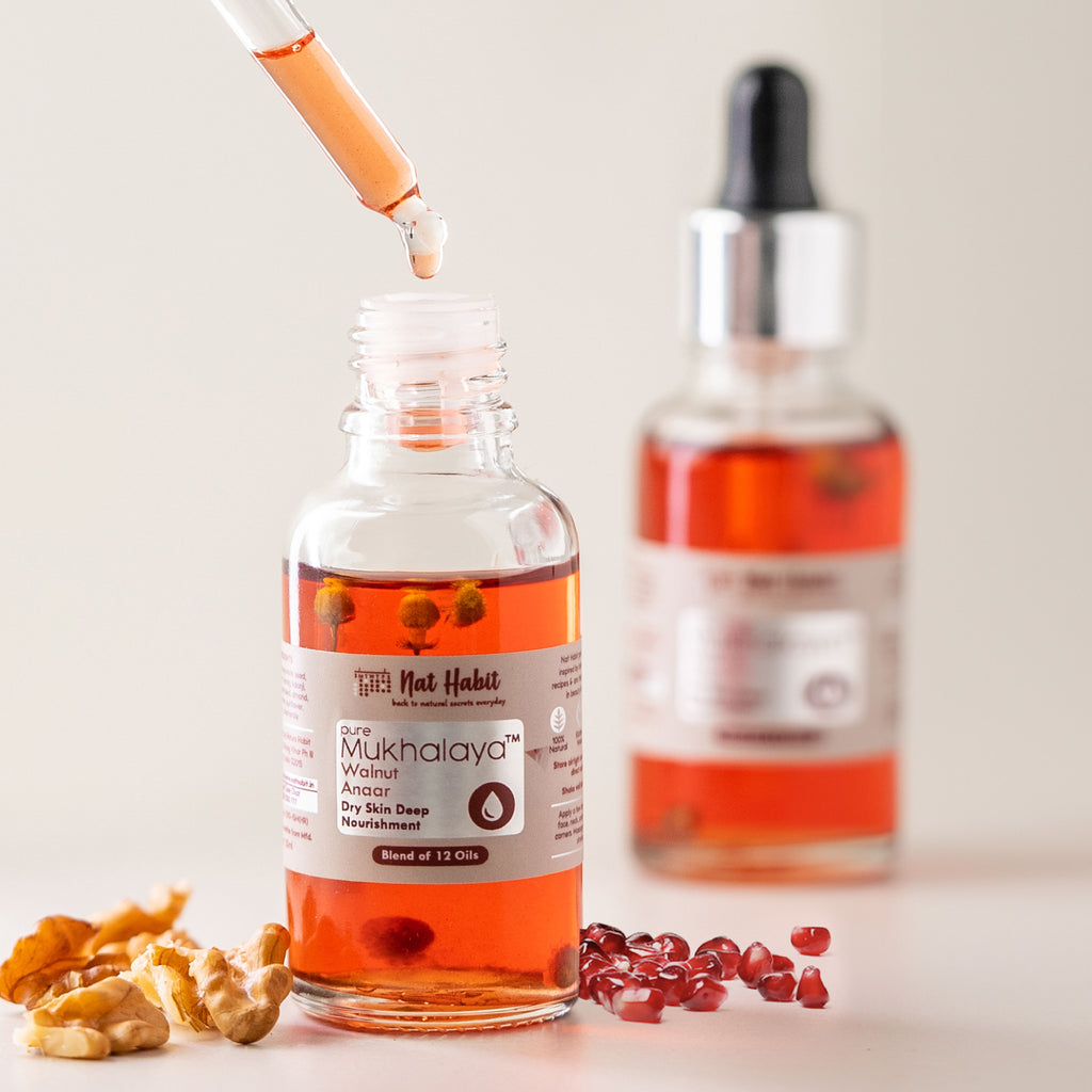 Pure Walnut Anaar Face Oil For Dry Skin, Deep Nourishment Facial Oil Mukhalaya & Wheatgerm