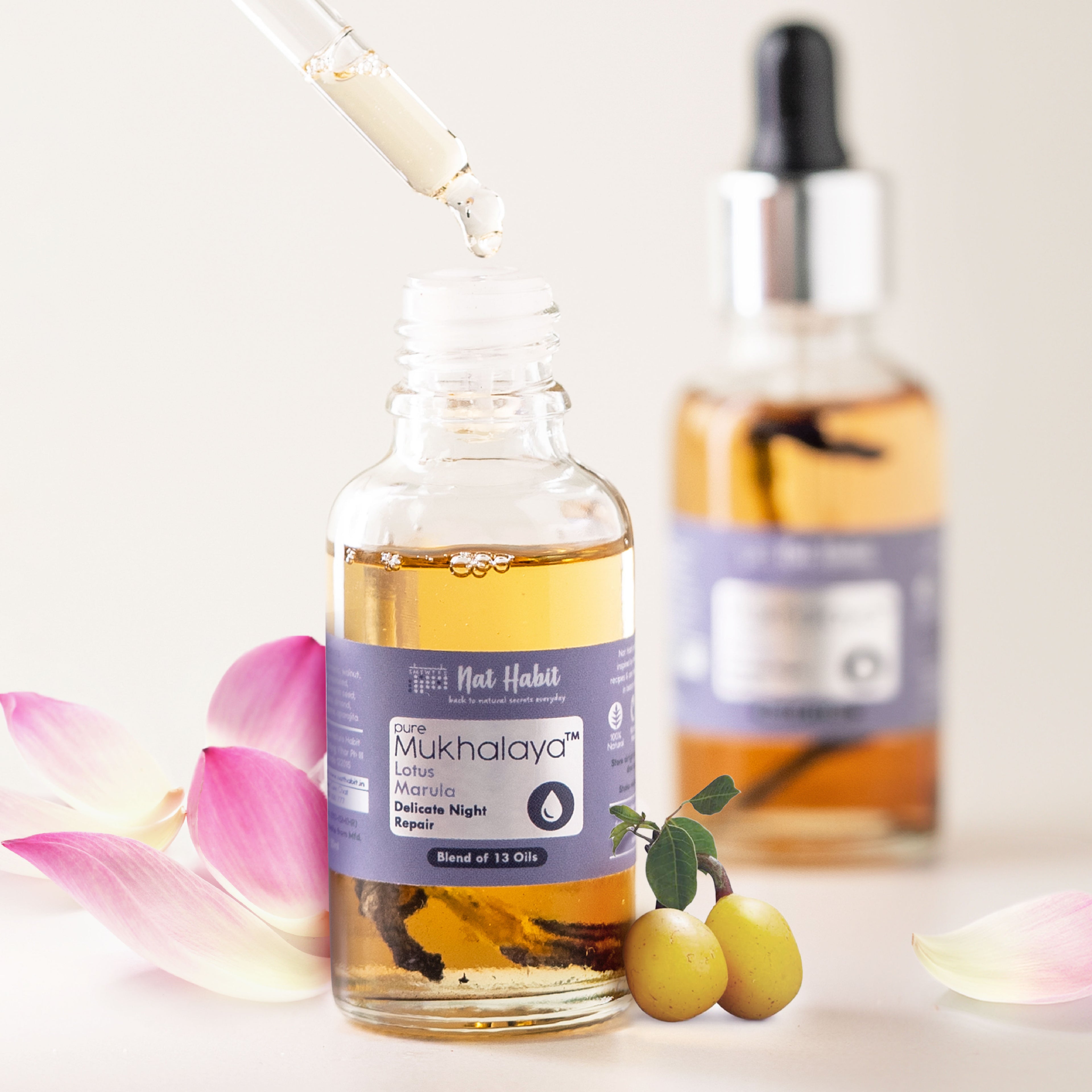 Pure Lotus Marula Face Oil For Massage, Delicate Night Repair Facial Oil Mukhalaya