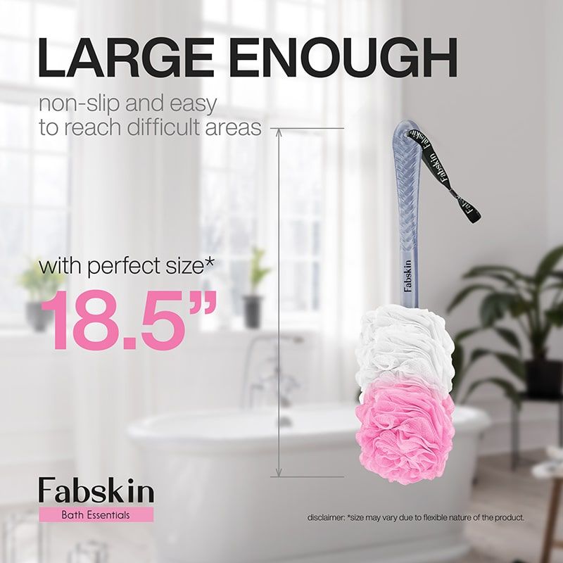 Loofah Duo Pack- Bath Brush With Long Handle & Round Loofah- For Men & Women- Pink & White