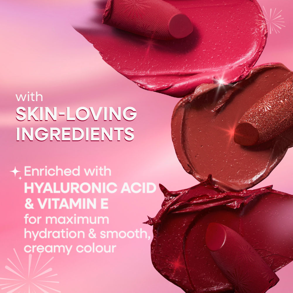 Nykaa Ultra Silk Hydrating Satin Serum Creme Glitter Lipstick with Hyaluronic Acid