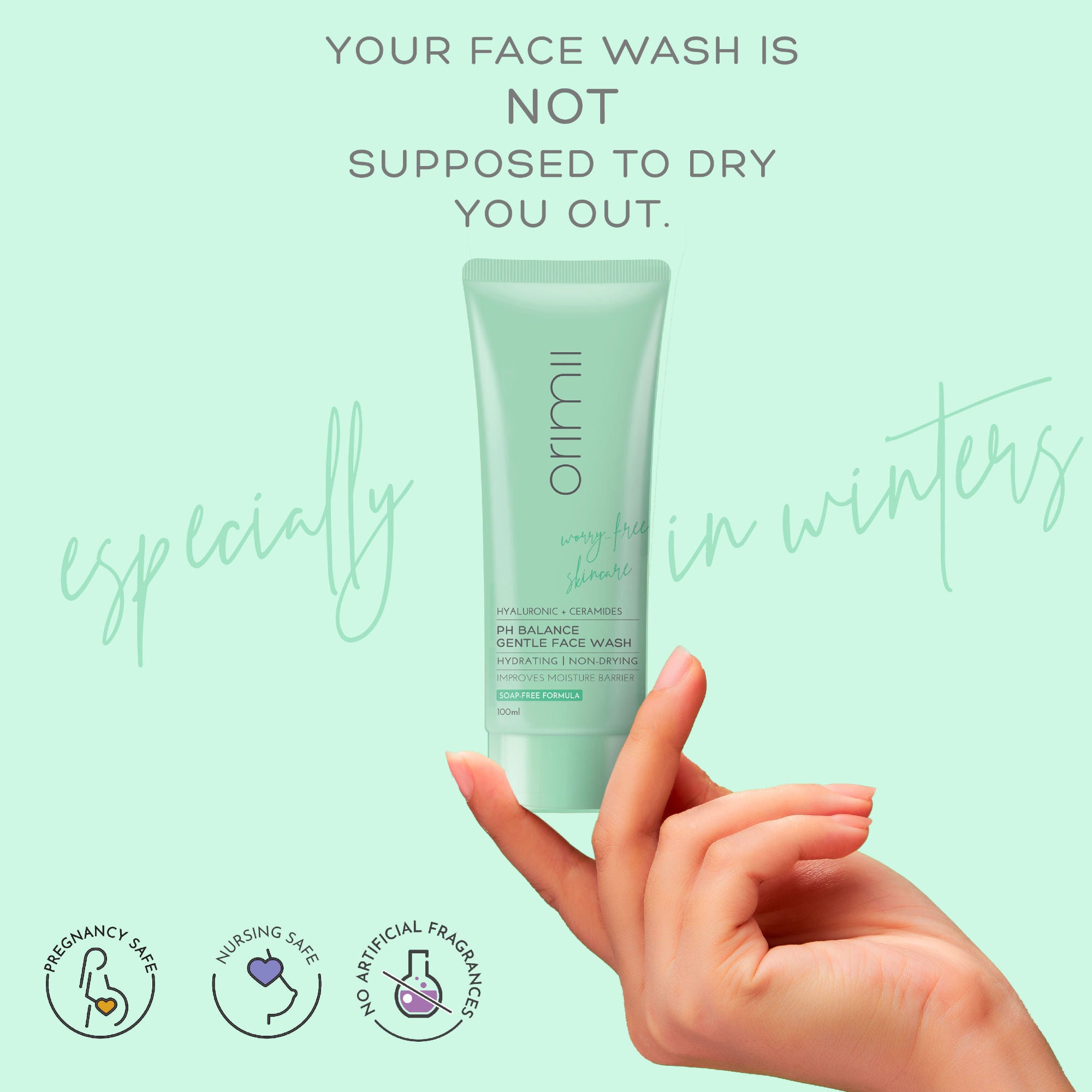 Hyaluronic + Ceramides PH Balance Gentle Face Wash - Non-Comedogenic, Pregnancy Safe