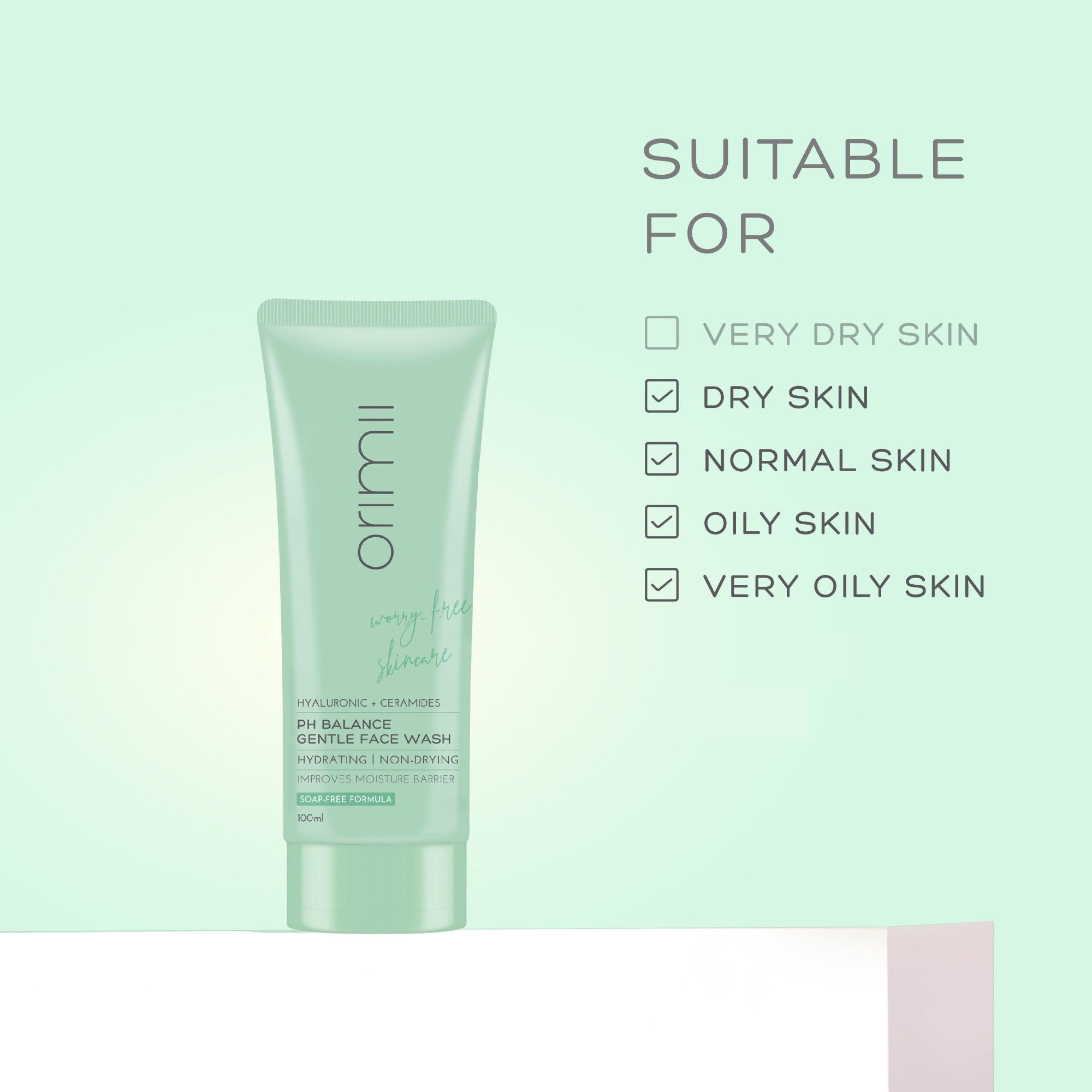 Hyaluronic + Ceramides PH Balance Gentle Face Wash - Non-Comedogenic, Pregnancy Safe