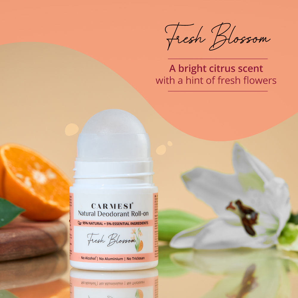Natural Underarms Roll On Deodorant For Women - Fresh Blossom, No Alcohol Or Aluminium