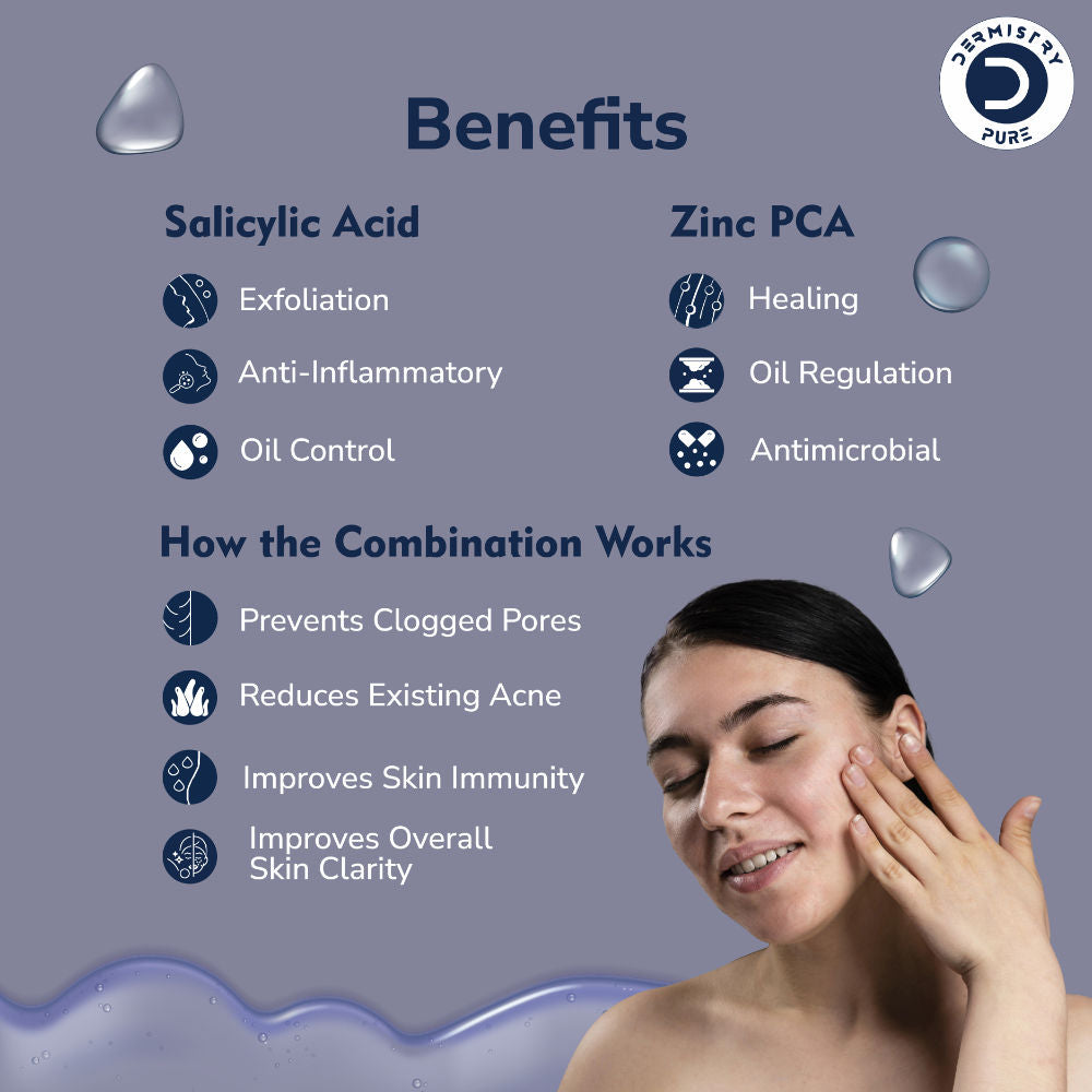 2% Salicylic Acid Zinc Face Serum For Oily Acne Prone Skin Open Pores Spots Scars Removal