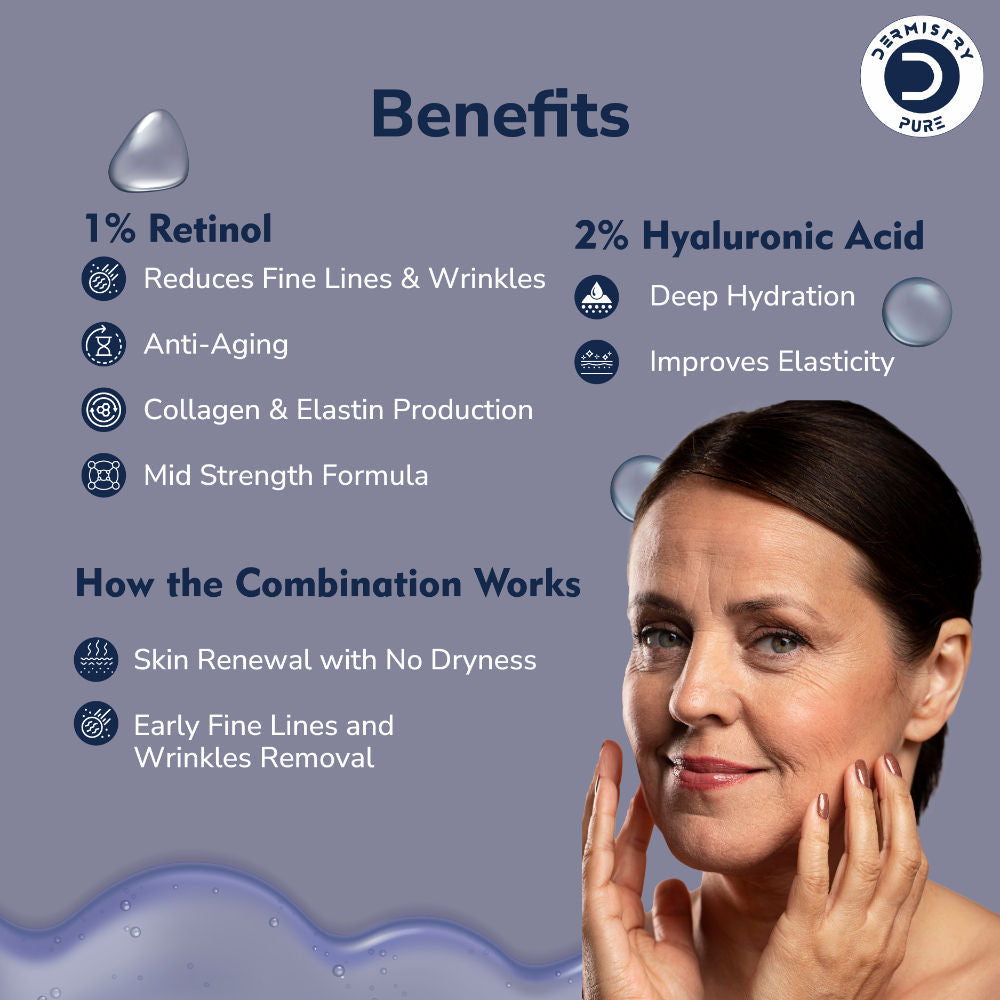 1% Retinol Hyaluronic Acid Anti Aging Day Night Face Serum For Ageing Dark Circle Wrinkles