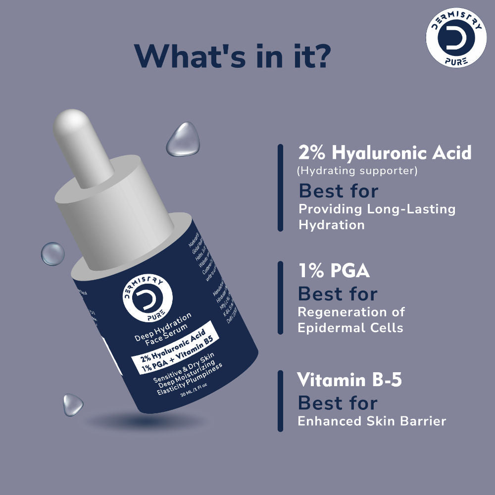 2% Hyaluronic Acid 1% PGA Vitamin B5 Moisturizer Face Serum For Sensitive Dry & Oily Skin