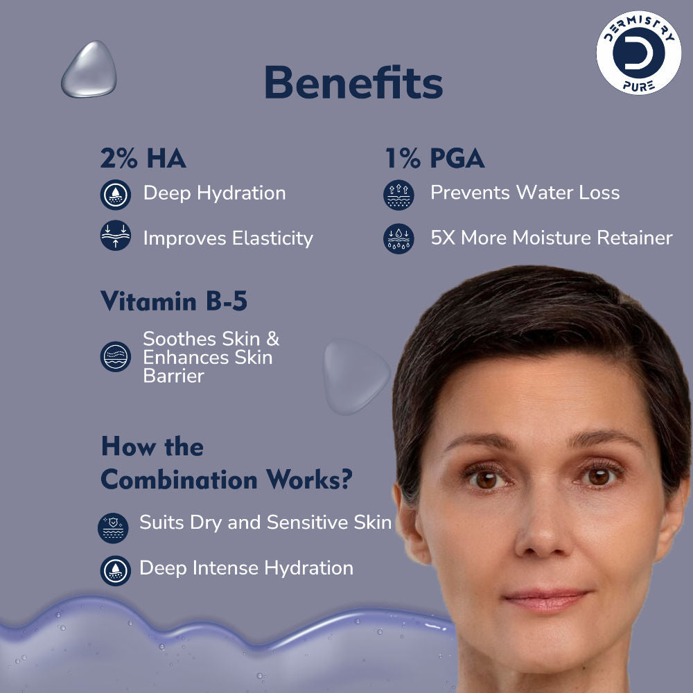2% Hyaluronic Acid 1% PGA Vitamin B5 Moisturizer Face Serum For Sensitive Dry & Oily Skin
