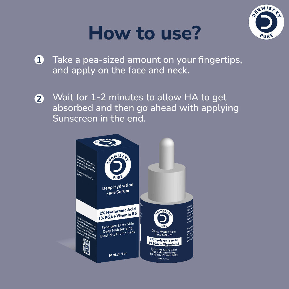 2% Hyaluronic Acid 1% PGA Vitamin B5 Moisturizer Face Serum For Sensitive Dry & Oily Skin