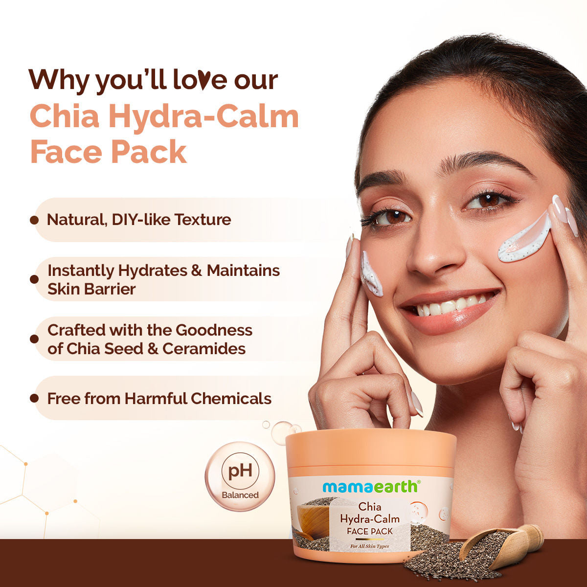 Chia Hydra Calm Face Pack Niacinamide & Ceramides for Hydration, Glow & Skin Brightening