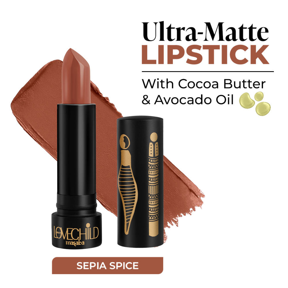 Bare Browns Ultra Matte Transfer-proof Lipstick, Enriched with Avocado Oil & Vitamin E - Sepia Spice