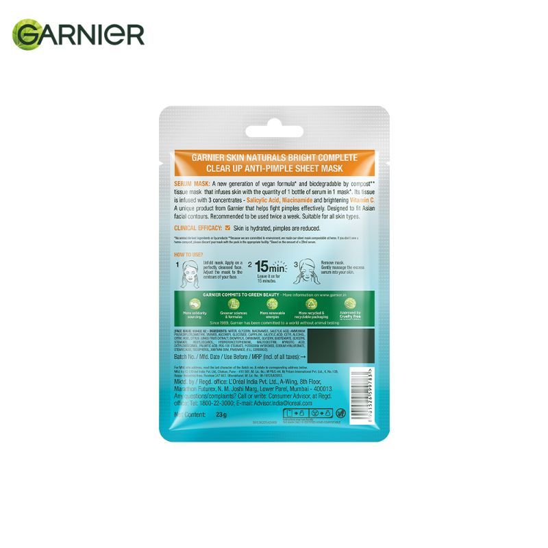 Bright Complete Anti Pimple Sheet Mask With Salicylic Acid, Niacinamide & Vitamin C Serum