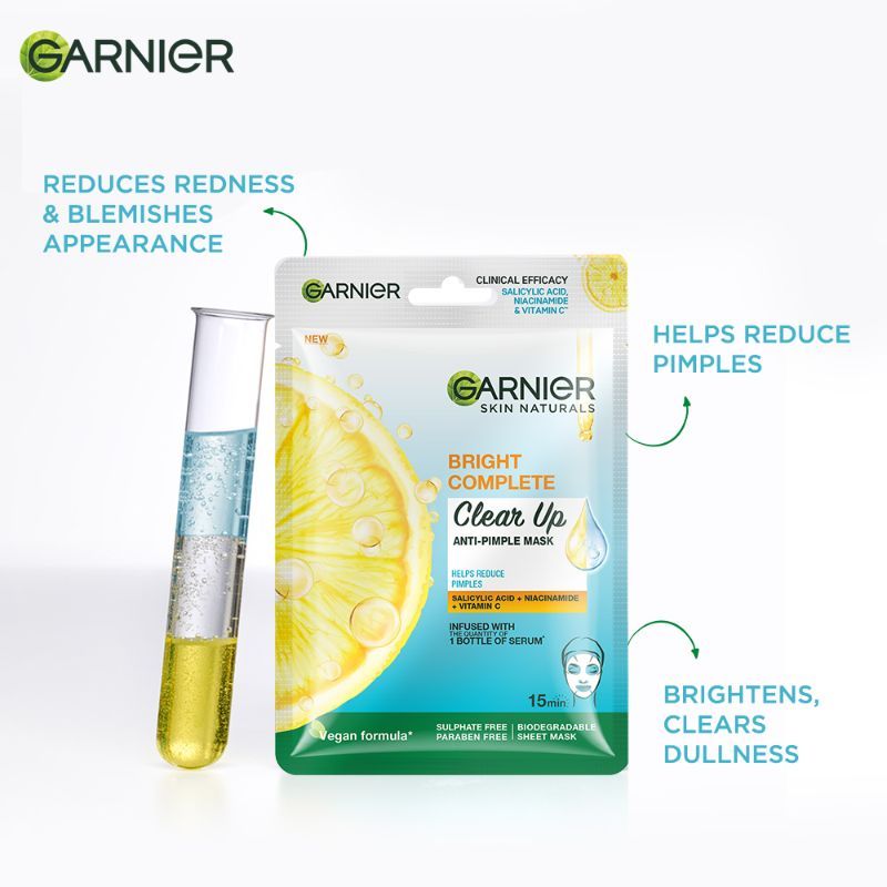 Bright Complete Anti Pimple Sheet Mask With Salicylic Acid, Niacinamide & Vitamin C Serum