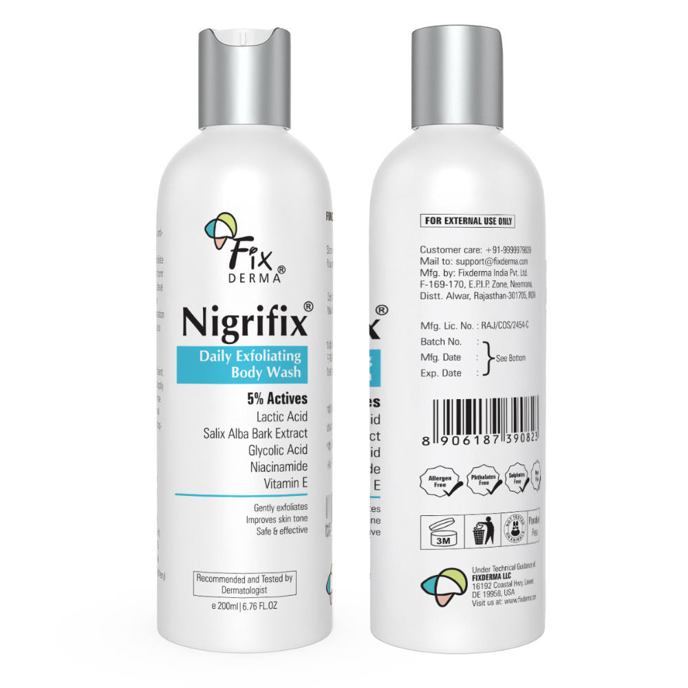 Nigrifix Exfoliating Body Wash with 5% Actives,Glycolic acid, Lactic Acid Shower Gel