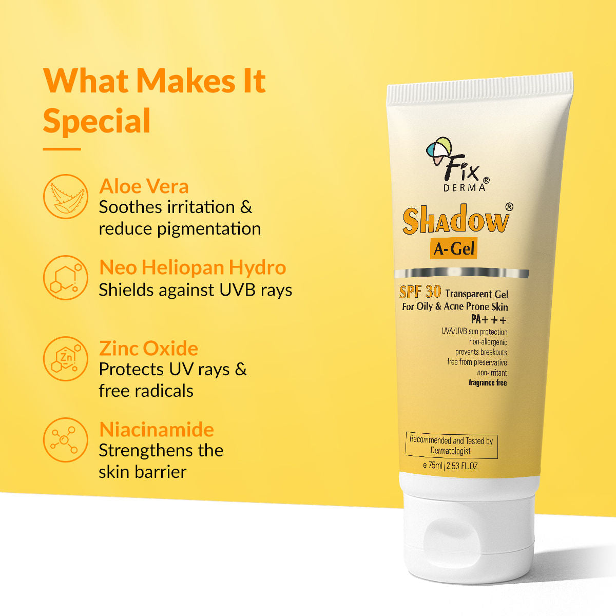 Shadow AGel SPF 30 Sunscreen For Acne Prone Skin, NonOily, UVA UVB, Transparent Gel