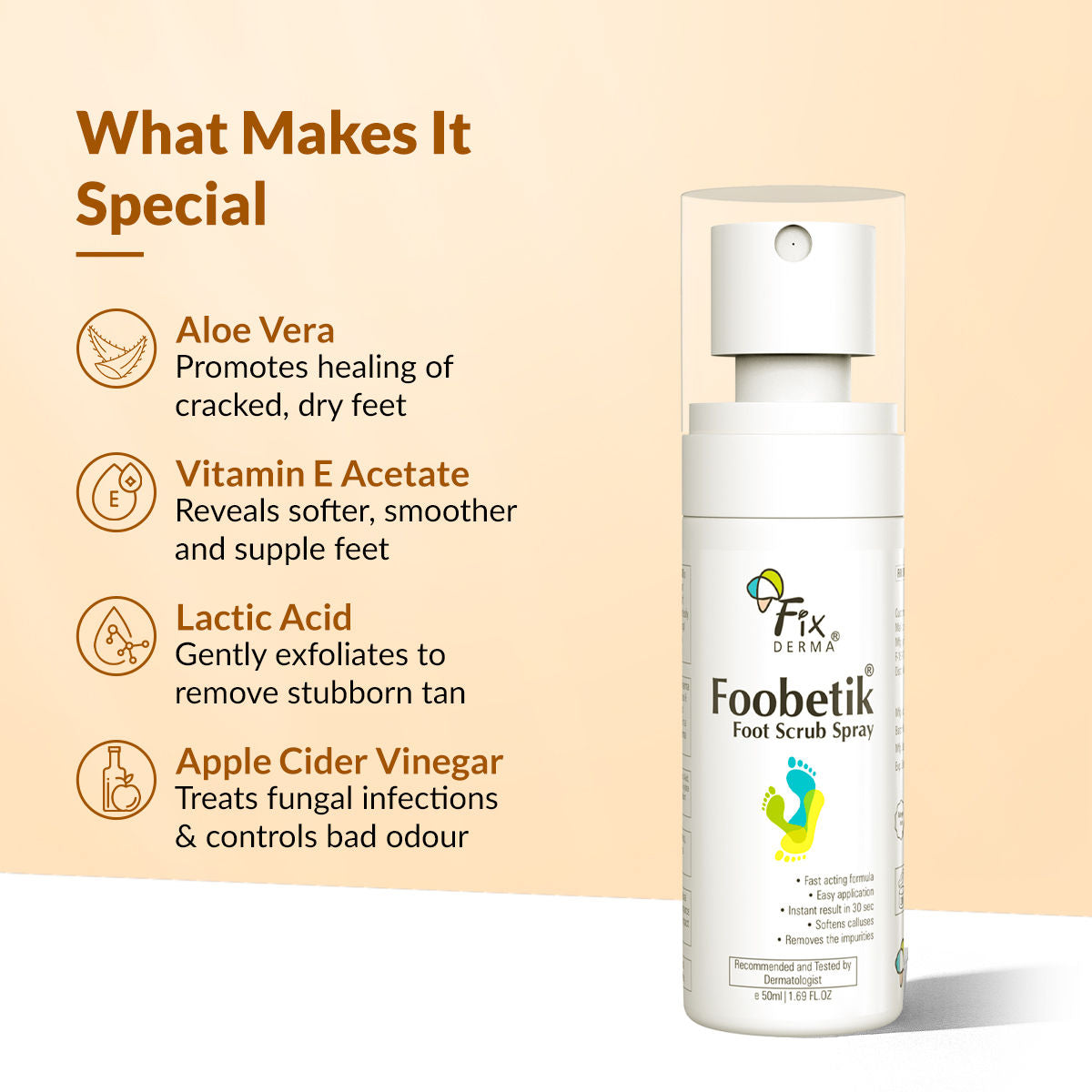 Foobetik Foot Scrub Spray with 5% Lactic Acid & Shea Butter for Smooth Heels