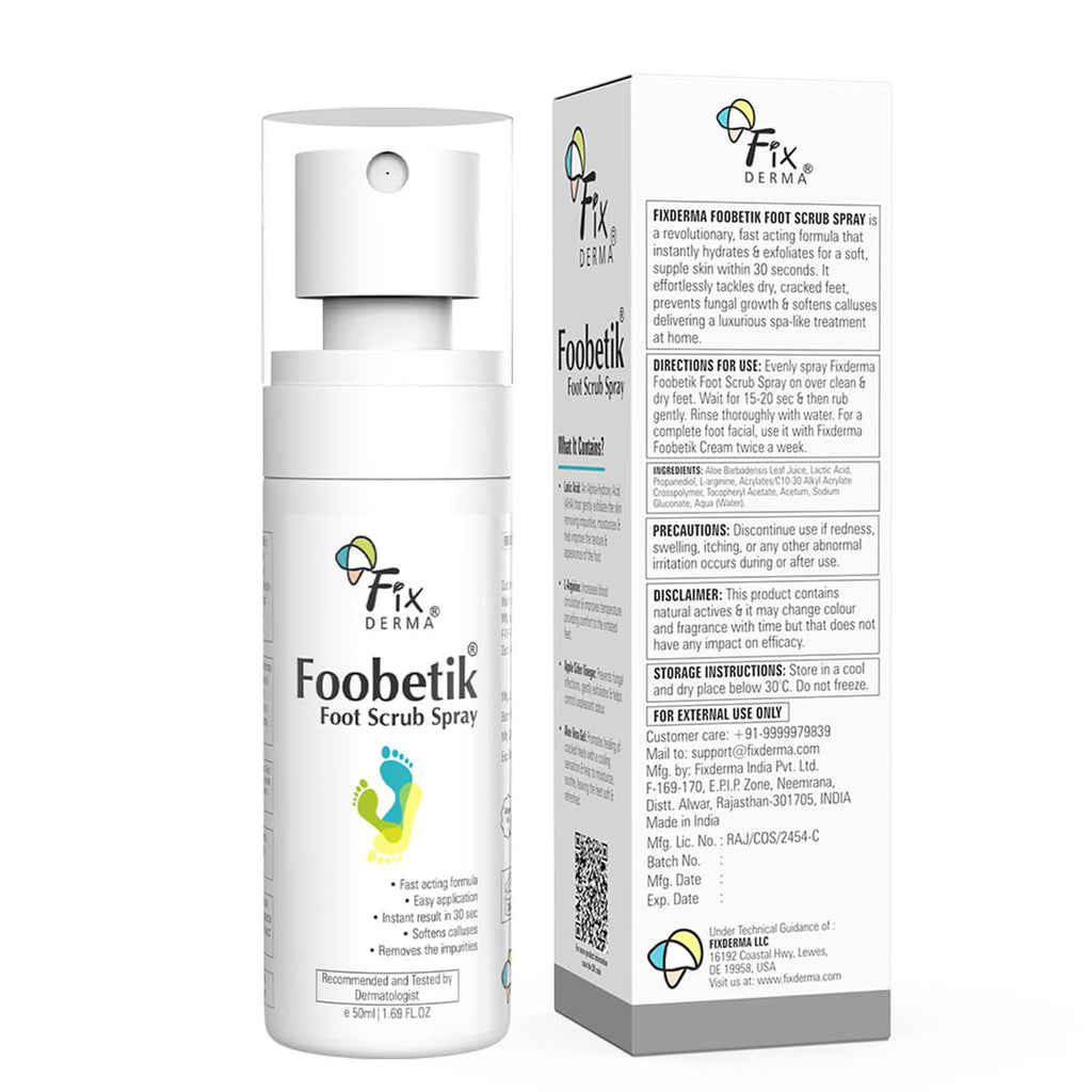 Foobetik Foot Scrub Spray with 5% Lactic Acid & Shea Butter for Smooth Heels