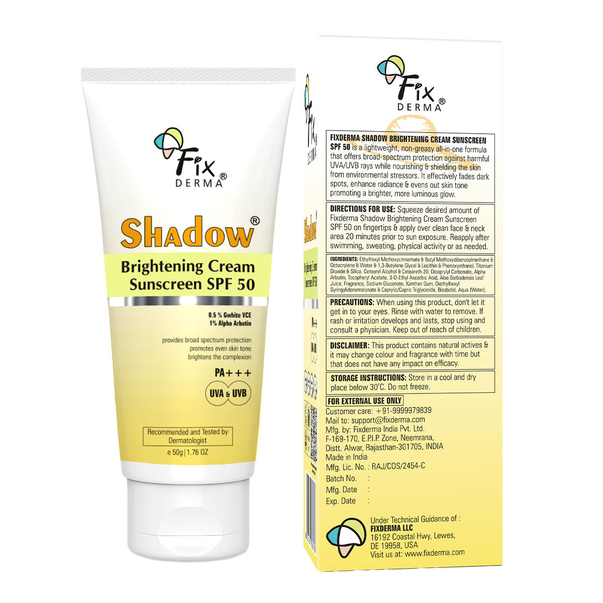 Shadow Brightening Sunscreen SPF 50 PA+++With Vitamin C Reduce Tan & Brightens