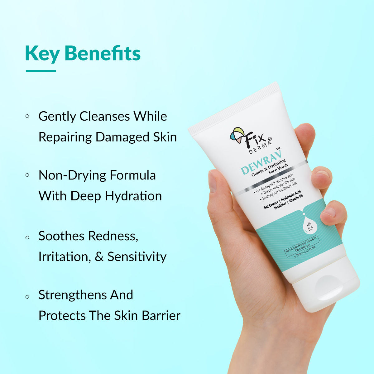 Dewrav Gentle & Hydrating Face Wash with 6% Oats Extract, Dry to Normal Skin