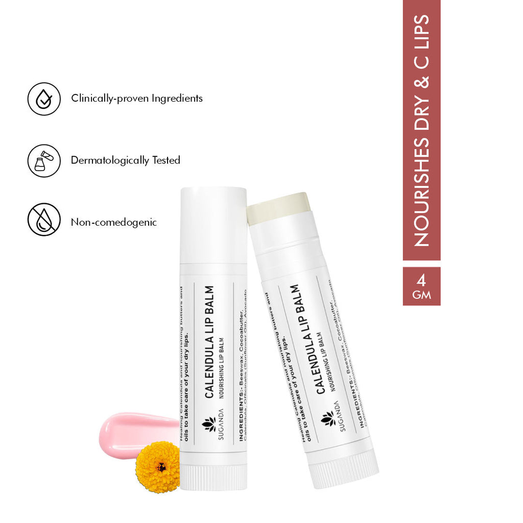 Calendula Lip Balm, Nourishes & Softens Chapped Dry & Cracked Lips with Cocoa Butter