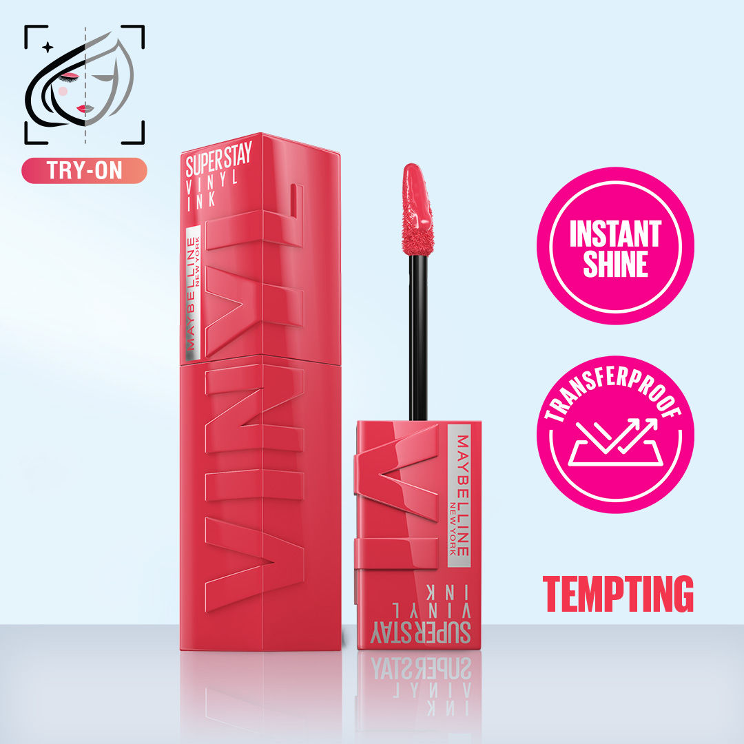 Super Stay Vinyl Ink Liquid Lipstick, Instant Shine Lasts Up To 16H - Tempting