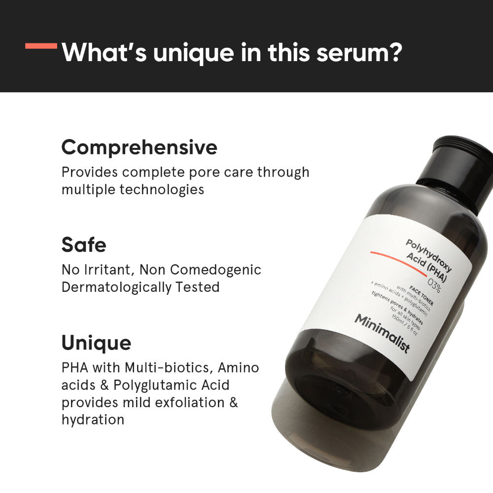 3% Polyhydroxy PHA Face Toner With Multi Biotics For Minimizing Pore Size & Hydrating Skin
