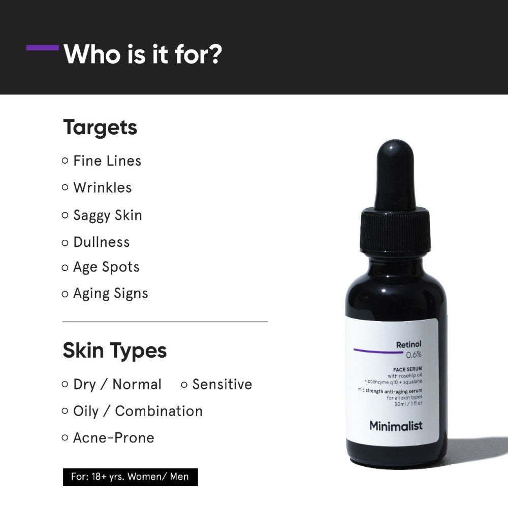 Retinol 0.6% Anti Aging Mid-Strength Formula For Fine Lines & Wrinkles
