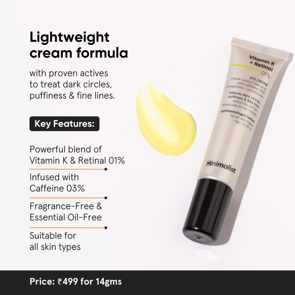 Vitamin K + Retinal 01% Under Eye Cream With Caffeine 03% For Dark Circle & Puffiness