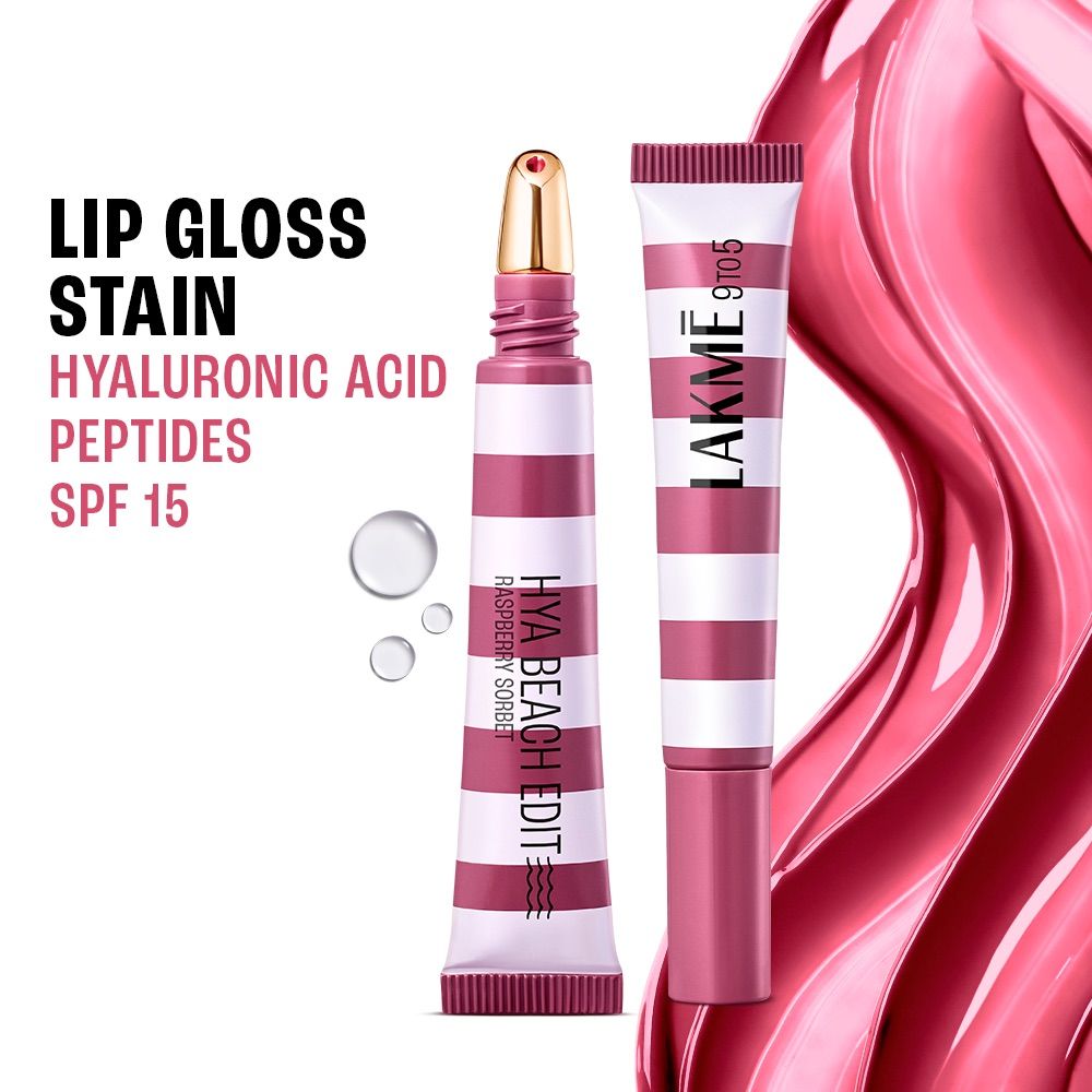 9to5 Hya Beach Edit Lip Gloss Stain, Hydrating, Lasting Tint, SPF 15 - Raspberry Sorbet