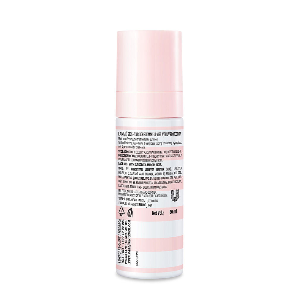 Hya Beach Edit Makeup Mist with UV Protection, Infused with Hyaluronic Acid, Long lasting
