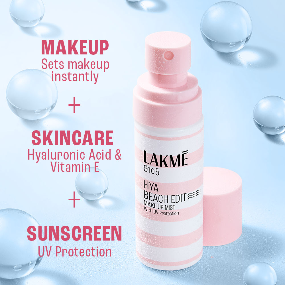 Hya Beach Edit Makeup Mist with UV Protection, Infused with Hyaluronic Acid, Long lasting