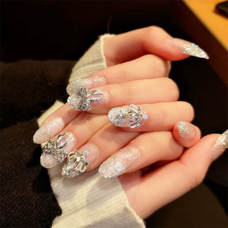 Silver Glitter 3D Crown Bow