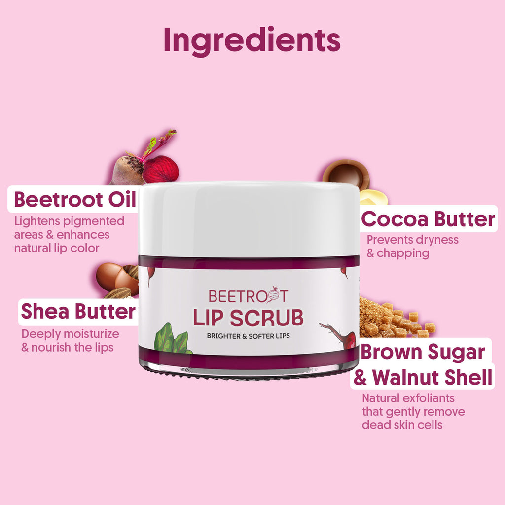 Beetroot Lip Scrub For Dry, Dark Pigmented & Chapped Lips With Shea & Cocoa Butter