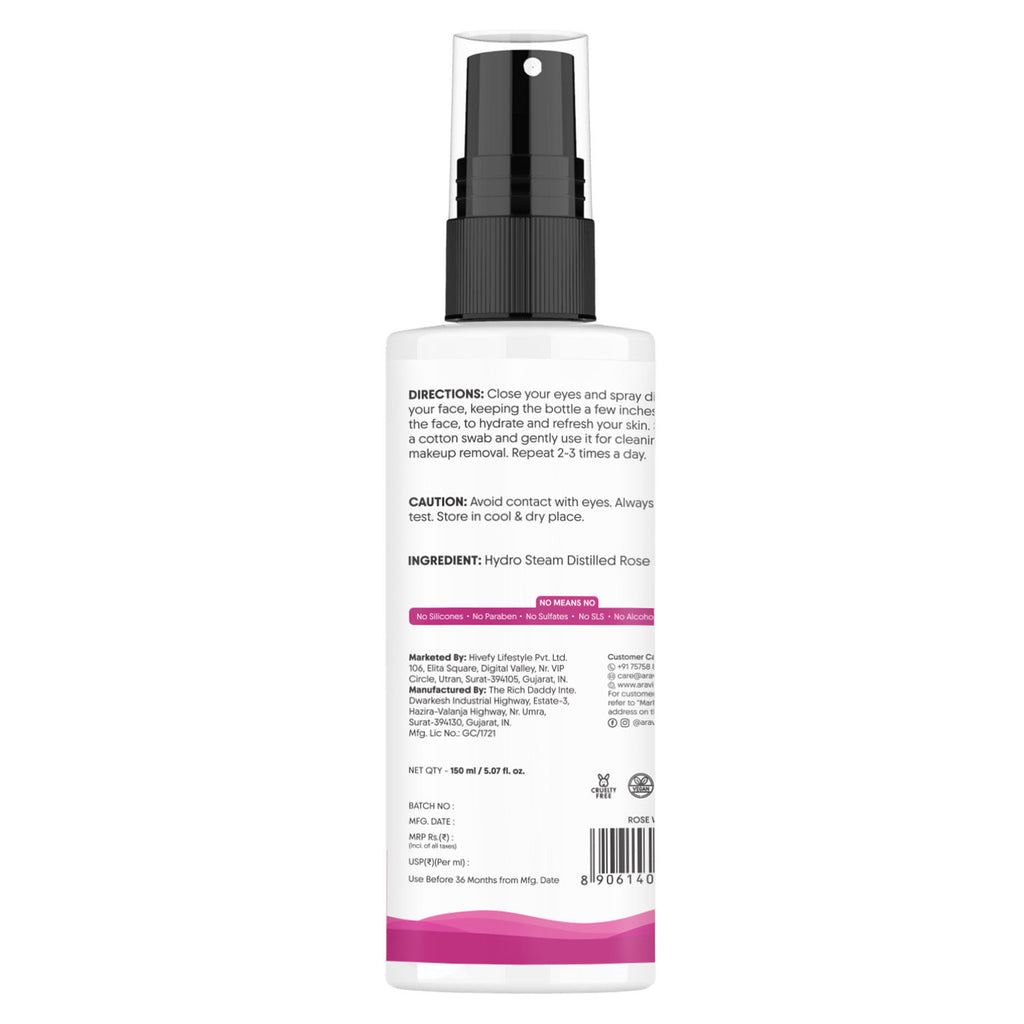 100% Pure Rose Water Face Toner Spray, Steam Distilled, For Skin & Hair, Gulab Jal