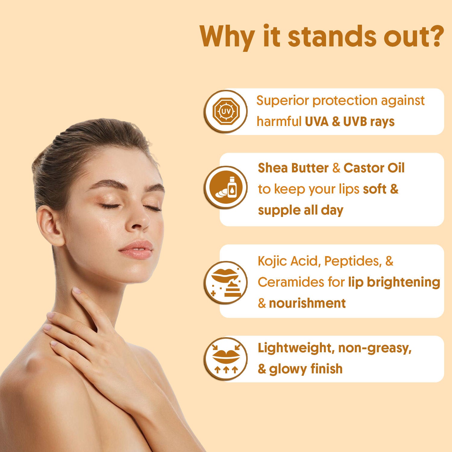 Glowy Lip Balm SPF 50 PA++++, Dry & Dark Pigmented Lips, Kojic Acid & Ceramide