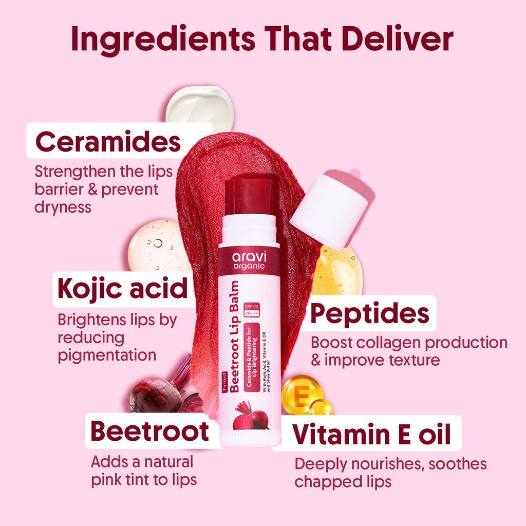 Beetroot Tinted Lip Balm SPF 50 PA++++,Dry & Dark Pigmented Lips,Kojic Acid & Ceramide