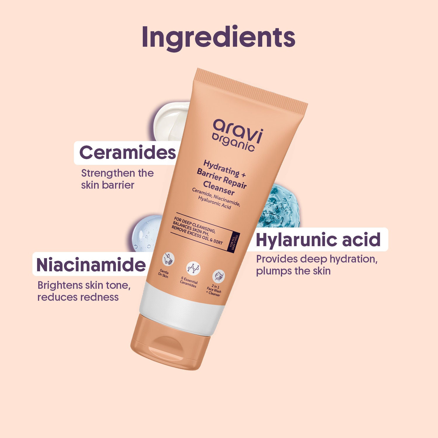Barrier Repair Cleanser, Ceramide & Niacinamide, For Oily, Dry & Acne Prone Skin