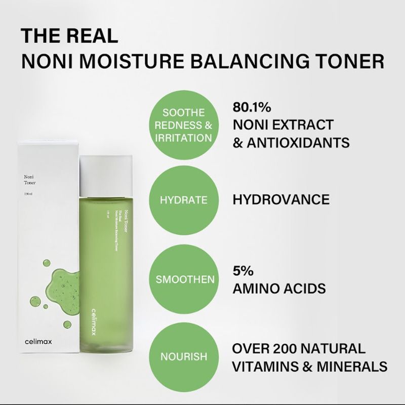 The Real Noni Moisture Balancing Toner, Hydrating & Brightening Exfoliating Toner