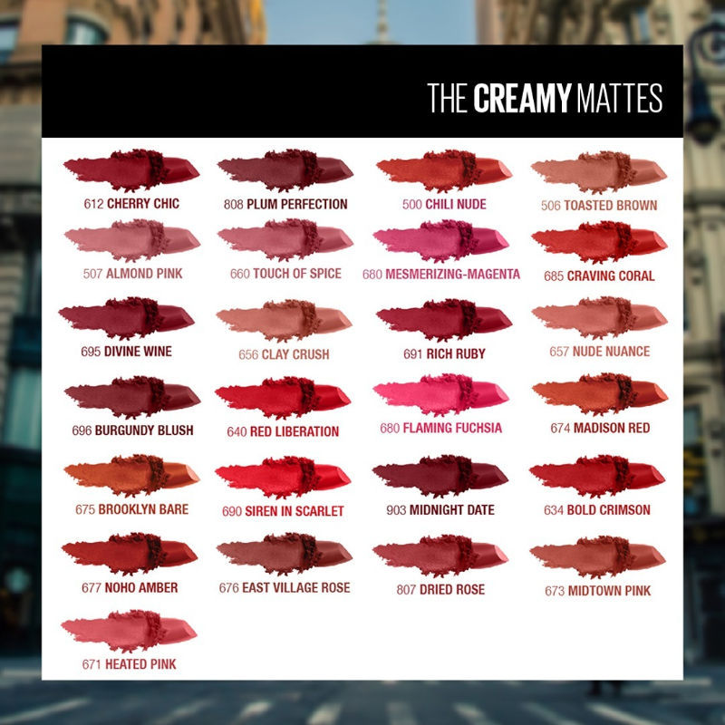 Maybelline Color Sensational Creamy Matte Lipstick, 12H Formula - 640 Red Liberation