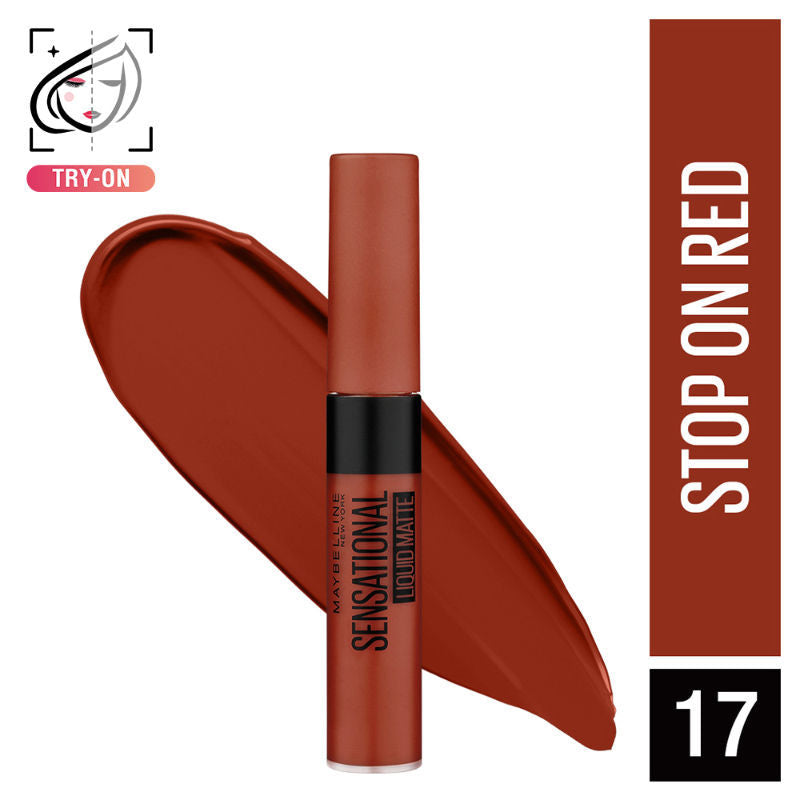 Sensational Liquid Matte Lipstick, Long-lasting - 03 Flush It Red - Stop On Red
