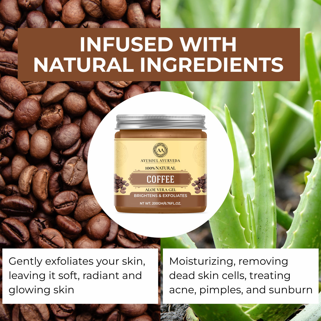 Coffee Aloe Vera Gel for Face & Body Skin Treatment