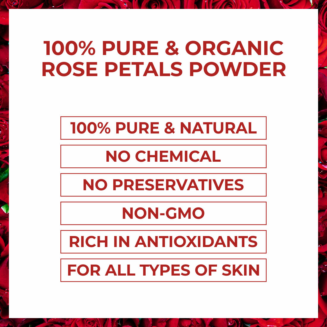 100% Pure Natural & Organic Rose Petals Face Pack Powder