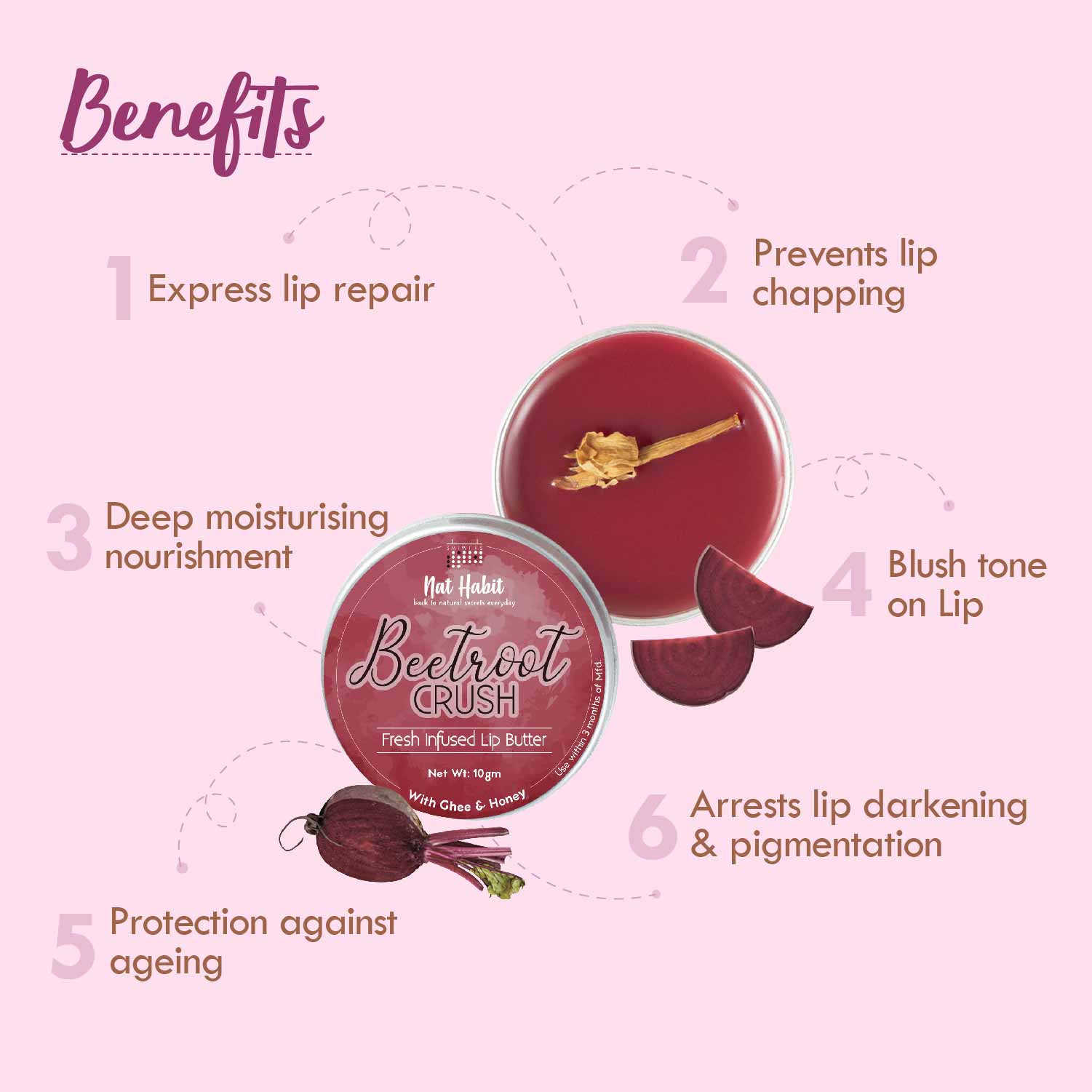 Beetroot Rose Fresh Lip Scrub & Lip Balm for Dark,Dry & Chapped Lips - Natural Pink Lips